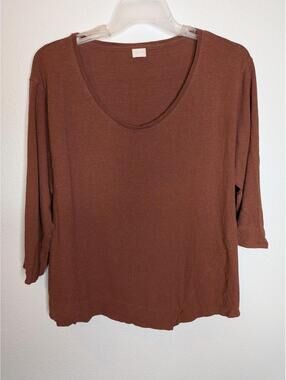 Poetry Hemp Cotton Top UK 20 US 16 Rust Brown Relaxed Oversized Blouse